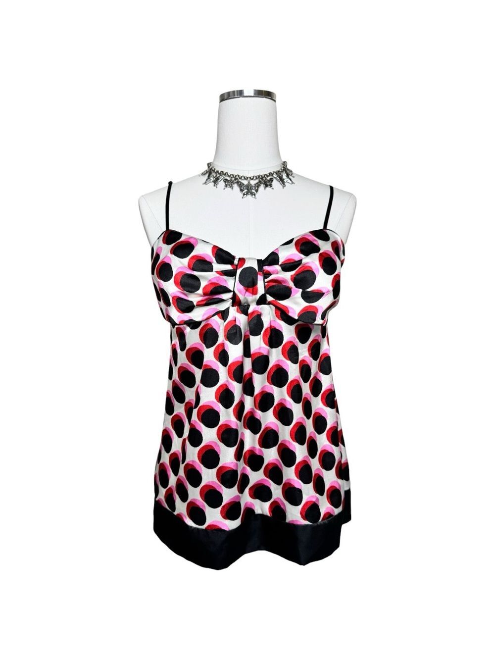Y2K My Michelle Polka Dot Bow-Front Satin Cami Top Pink & Black Size Large